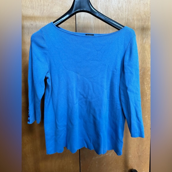 Talbots Cotton Blue Scalloped Top - Picture 1 of 6